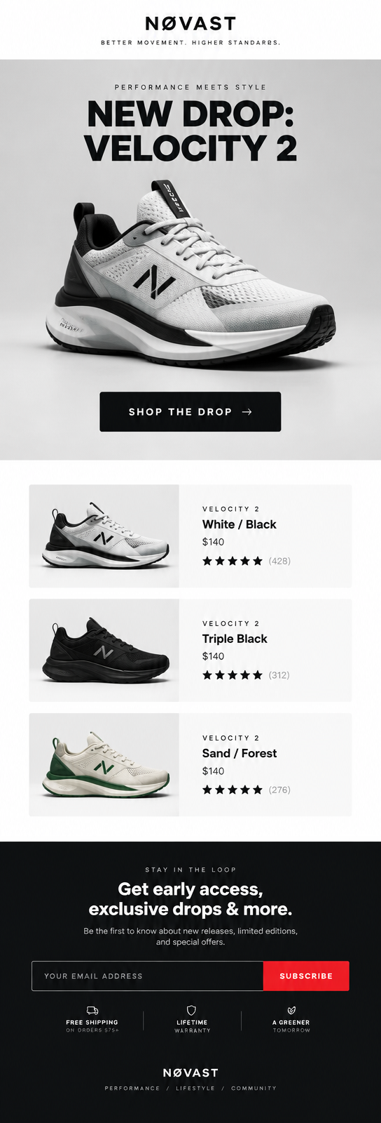 Product drop email design for a sneaker brand