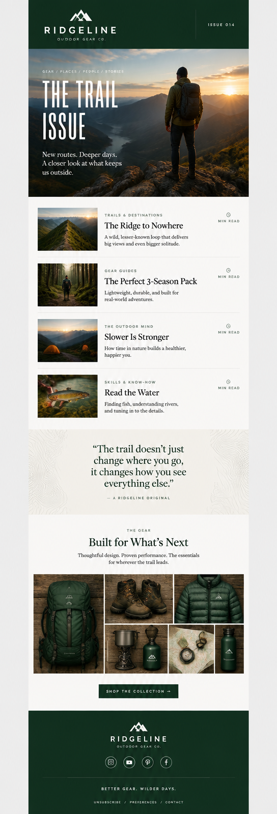 Editorial newsletter design for an outdoor gear brand