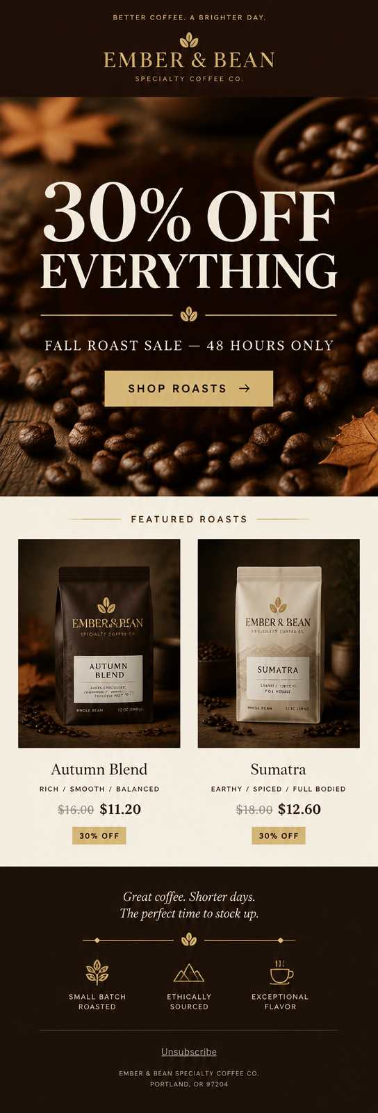 Seasonal sale email design for a coffee brand